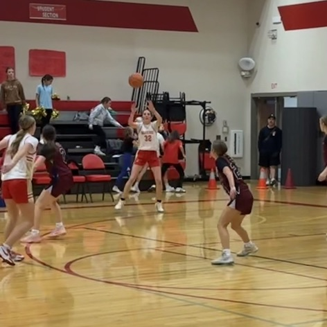 girls passing basketball.