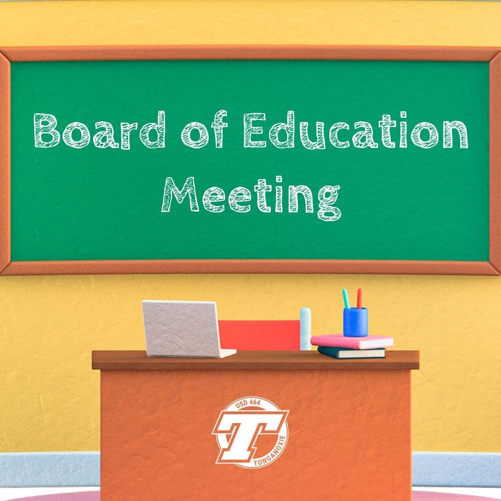 green chalkboard with white text on it; brownd esk with two books, a laptop, and a cup of pencils on it