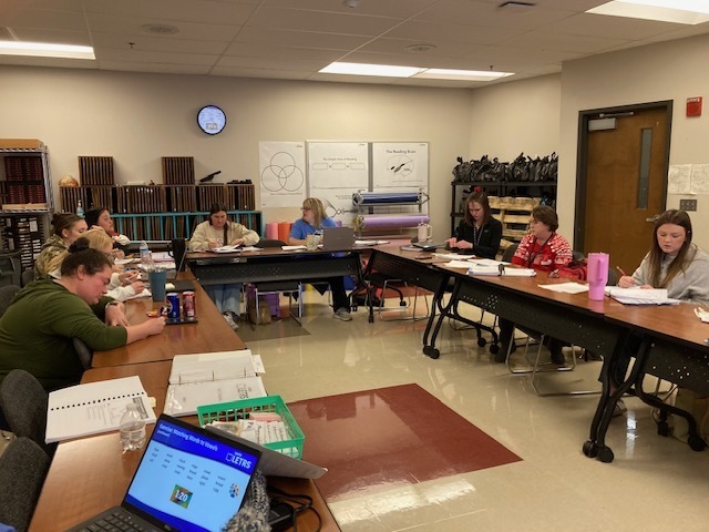 TES teachers attend their LETRS training. The LETRS course, taught by TES Instructional Coaches Amanda Albert and Kris Styes, meets the new state requirement that elementary teachers complete a structured literacy course. During the two-year long course, teachers learn about proven scientific strategies to teach students to read. Albert and Styes, trained by LETRS, are Local Certified Trainers and provide instruction to USD464 teachers who need to earn the required certification.