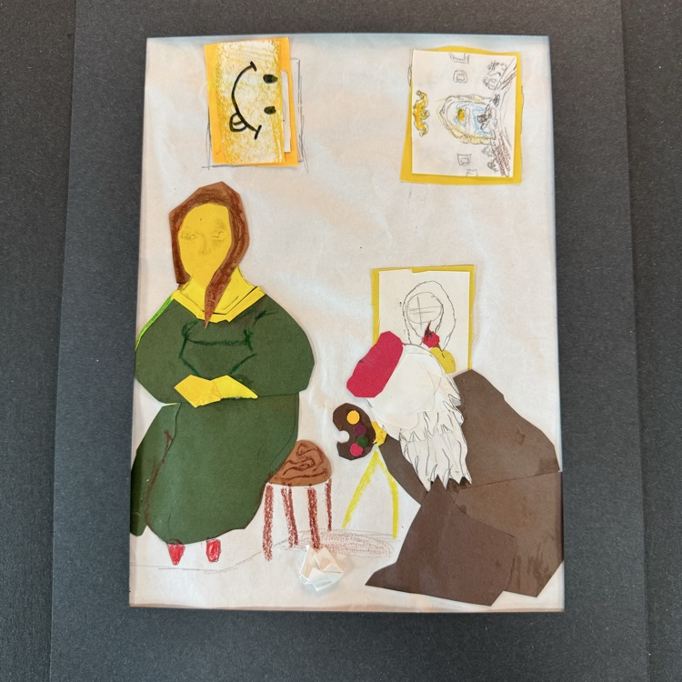 collaged art work of DaVinci painting the Mona Lisa 