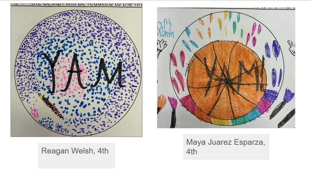 YAM art month drawings for button designs - YAM with paintbrusth & YAM basketball