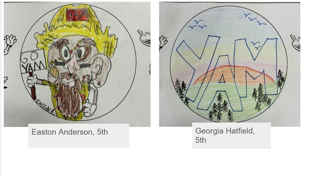 YAM art month drawings for button designs - YAM Mascot & Landscape scene