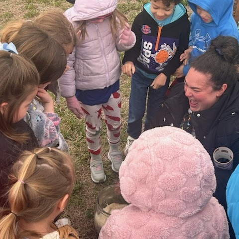 Kindergarteners witnessing the Pumpkin Jack experiment being "burped".