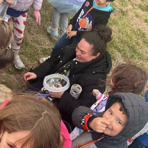 Kindergarteners witnessing the Pumpkin Jack experiment being "burped".