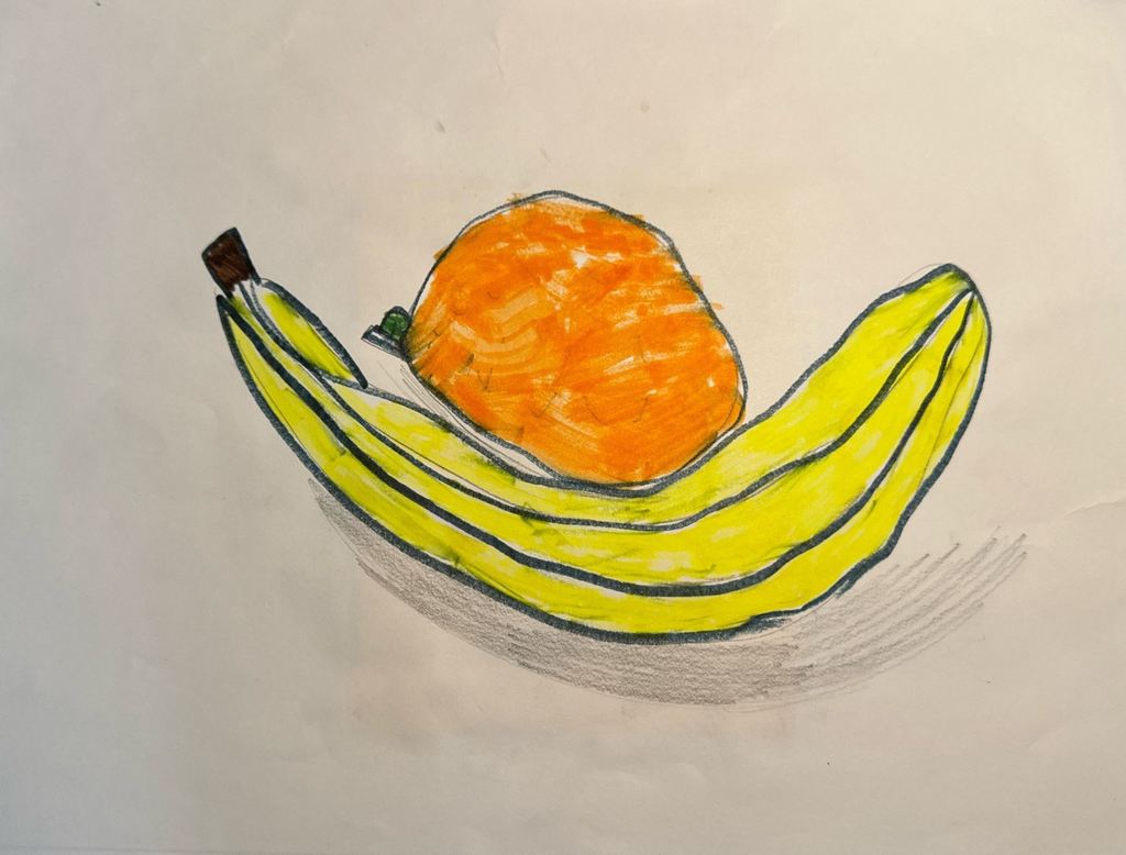 still life with banana and orange 