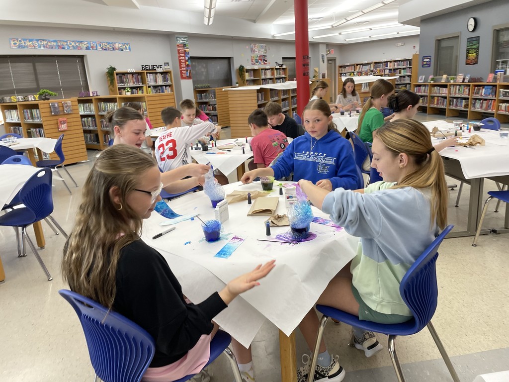 Students enjoyed making colorful bookmarks with bubbles and food coloring! 