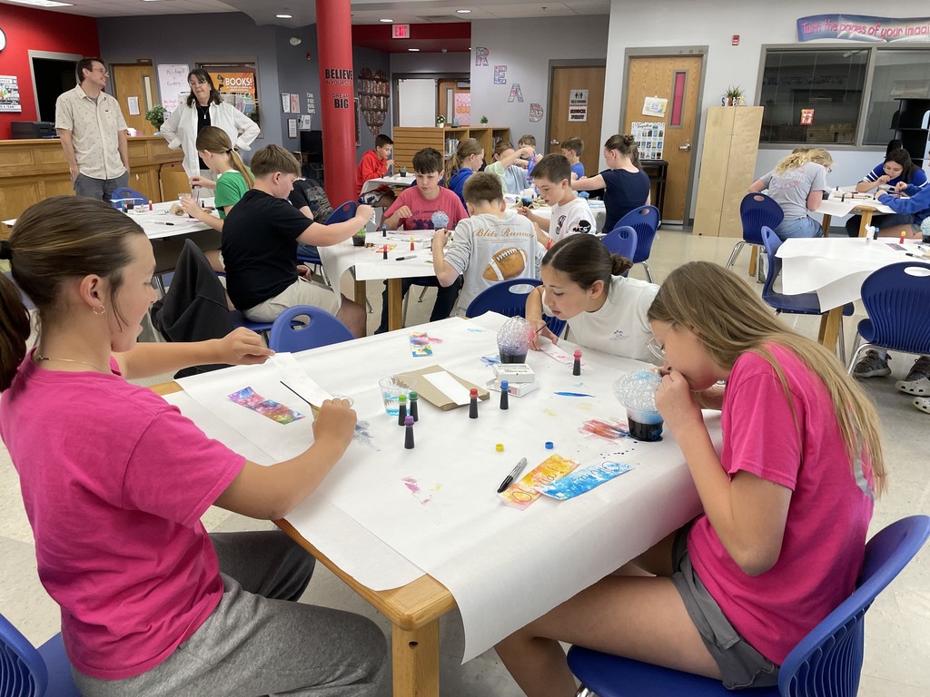 Students enjoyed making colorful bookmarks with bubbles and food coloring! 