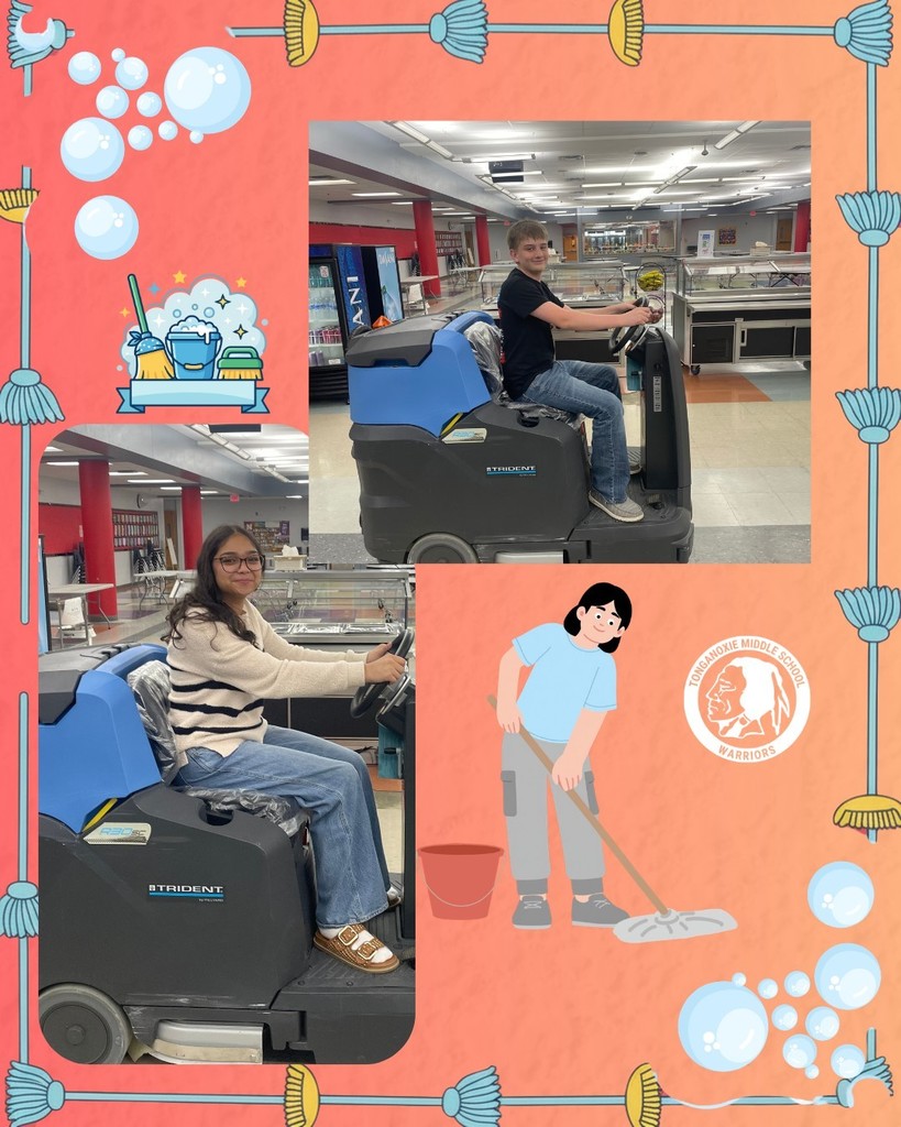 Not all principal duties happen in the office!  Here are Isra and Sam keeping things clean and shiny!