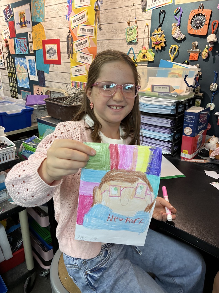 student with drawing of herself