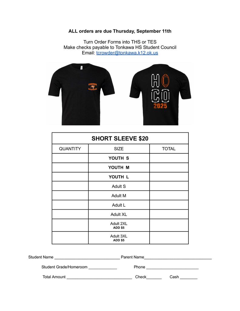 2025 HOCO order form