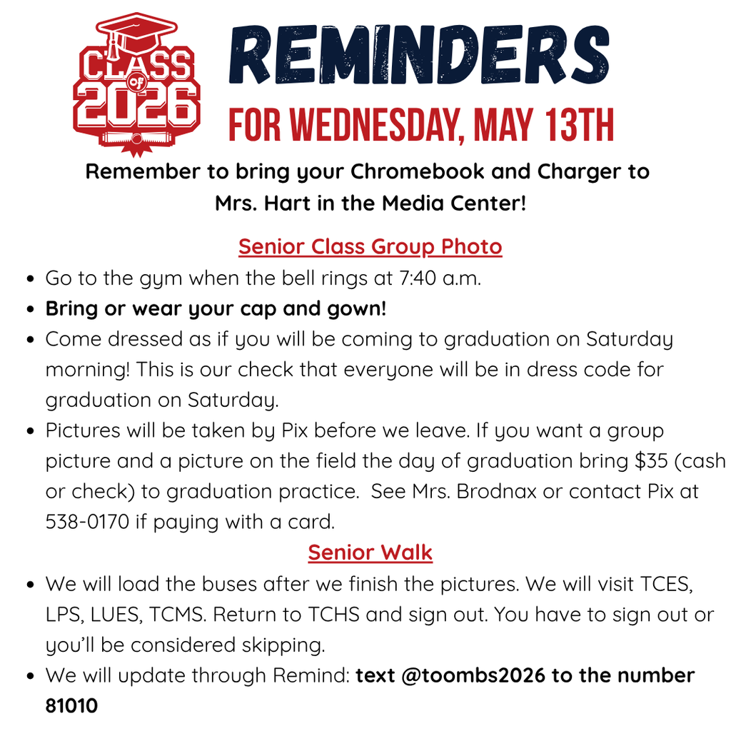 Graduation Reminders for Wed, May 13th, 2026