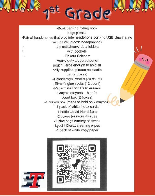 1st Grade Supply List