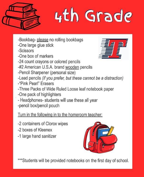 4th Grade Supply List