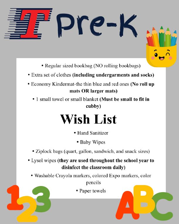 PreK Supply List