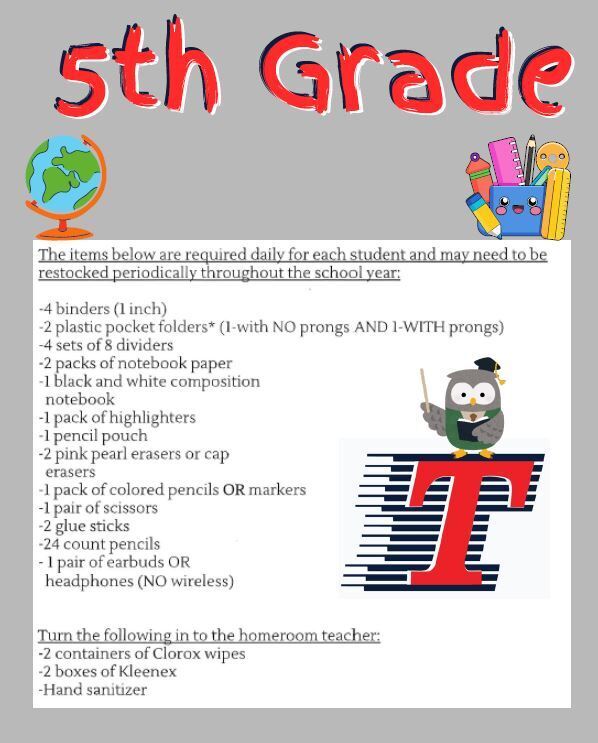 5th Grade Supply List