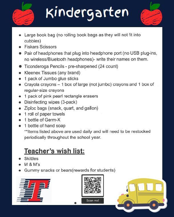 Kindergarten Supply List