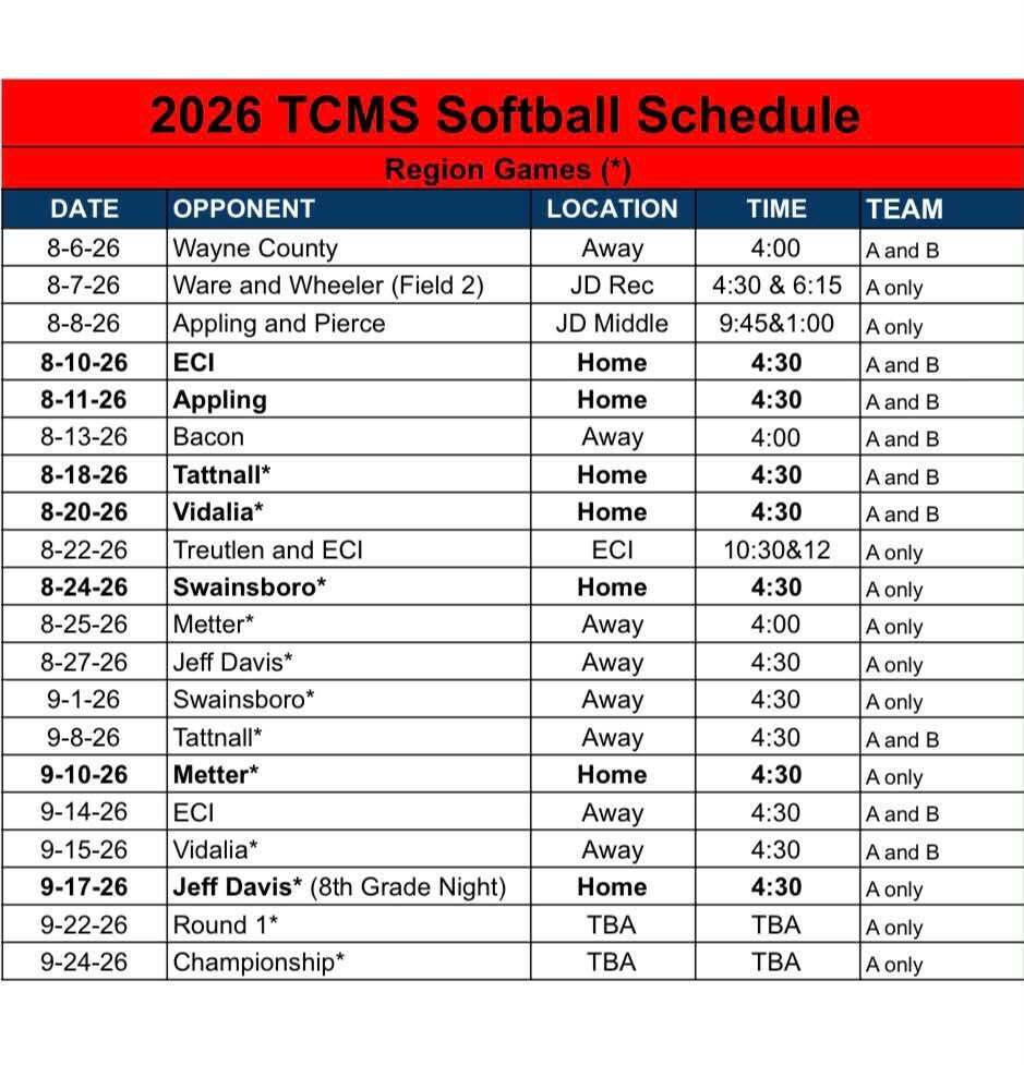 softball schedule
