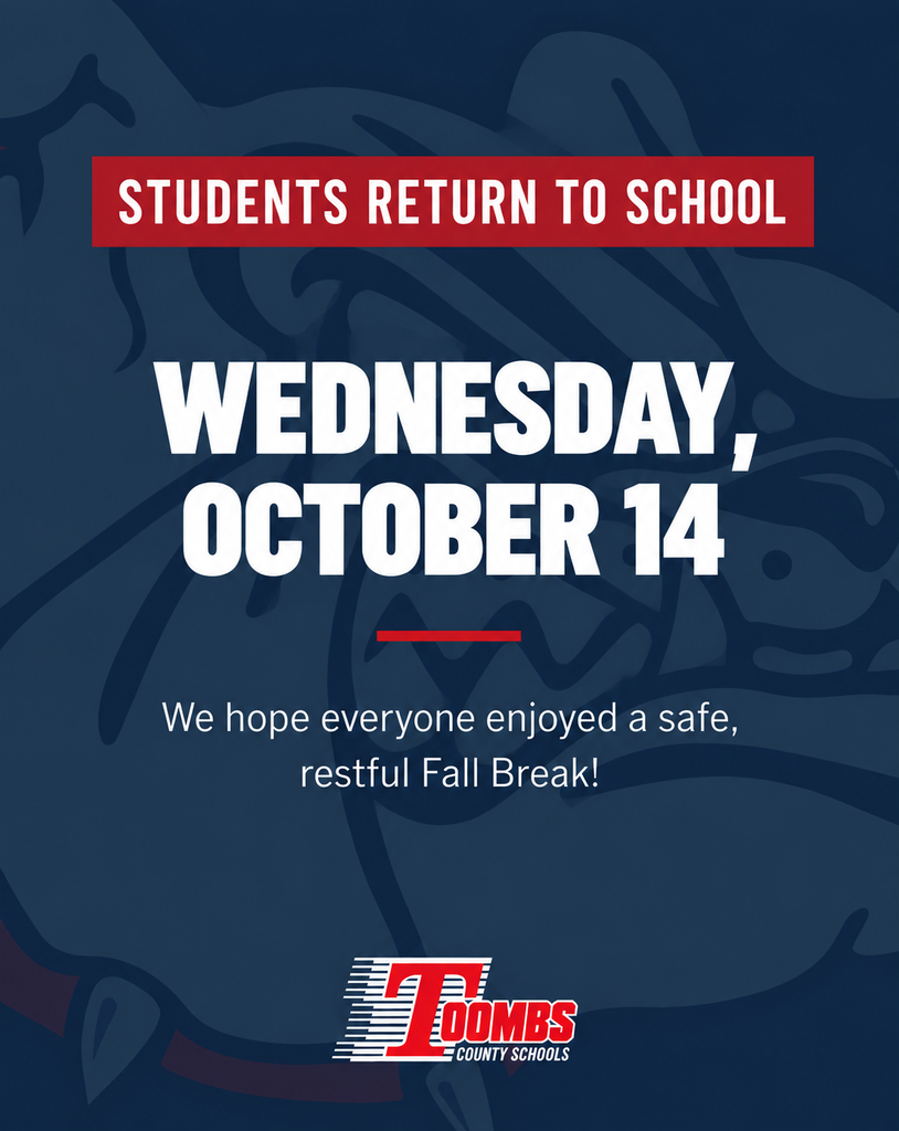 A blue and red school district logo is displayed with a message that reads "Students Return to School Wednesday, October 14".