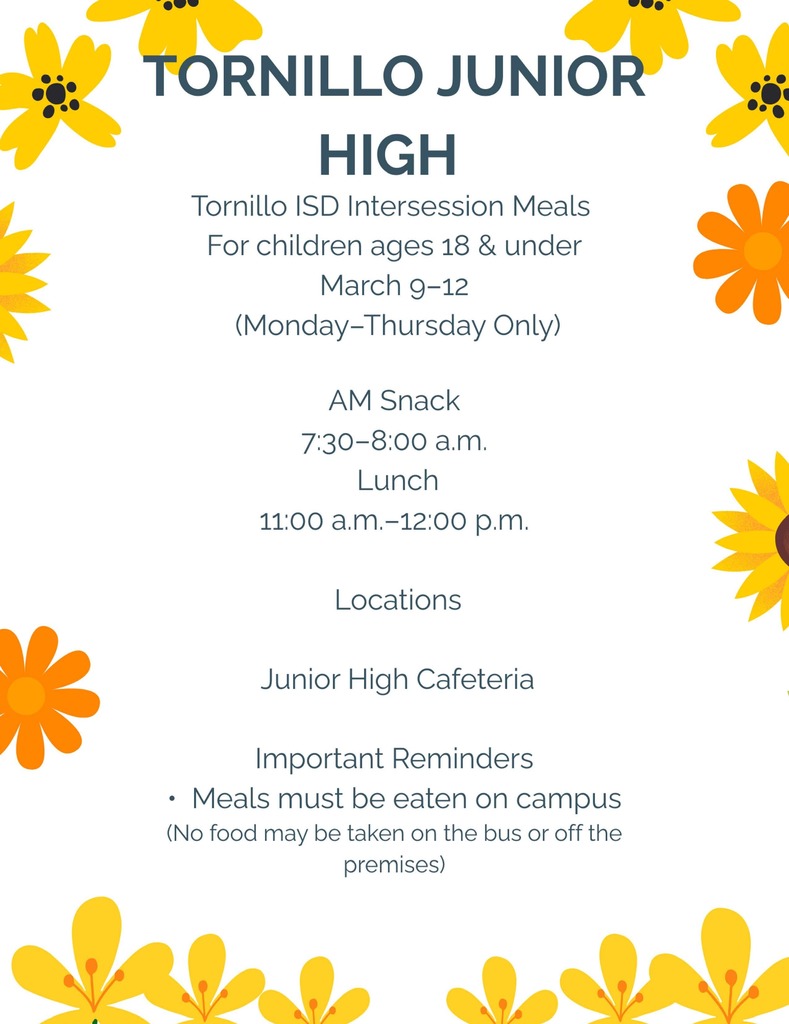 Tornillo ISD Intersession Meals