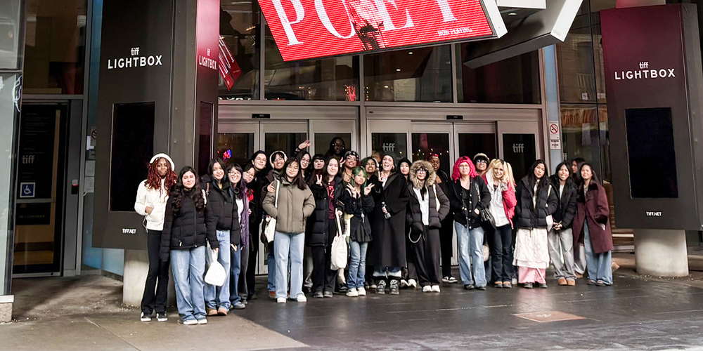 Photo of Madonna students in front of TIFF Lightbox
