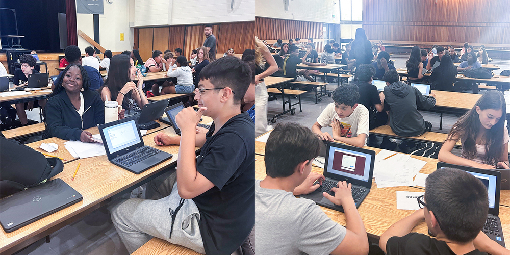 Collage of two photos of St. Oscar Romero students practicing for their upcoming Math EQAO