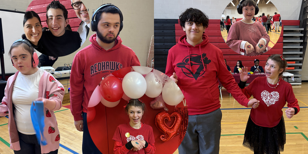 Collage of five photos of Father John Redmond's ISP students at the Valentine's Day celebration