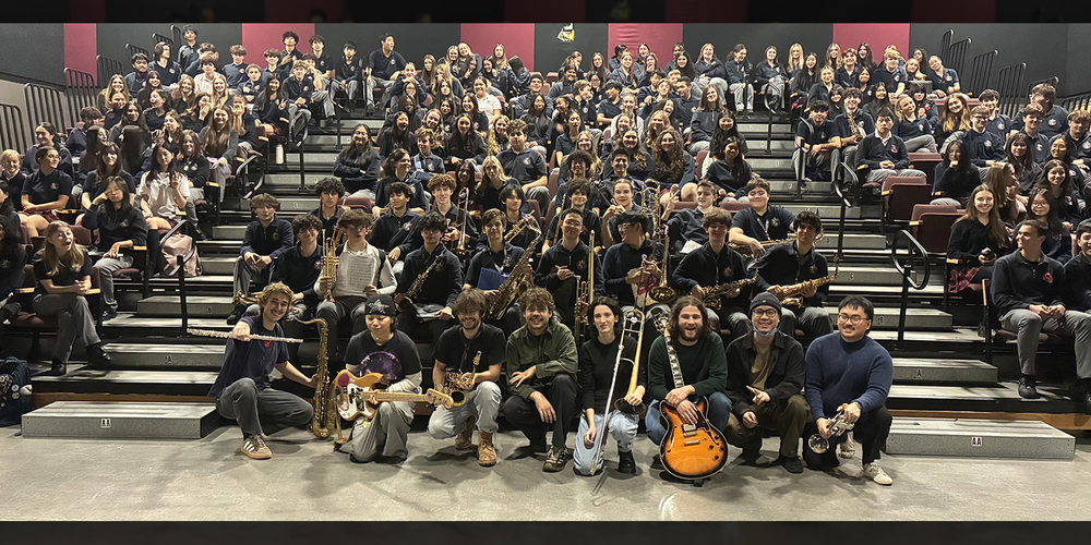 Group photo of the Redmond Jazz Orchestra with the Live Video Game Orchestra team