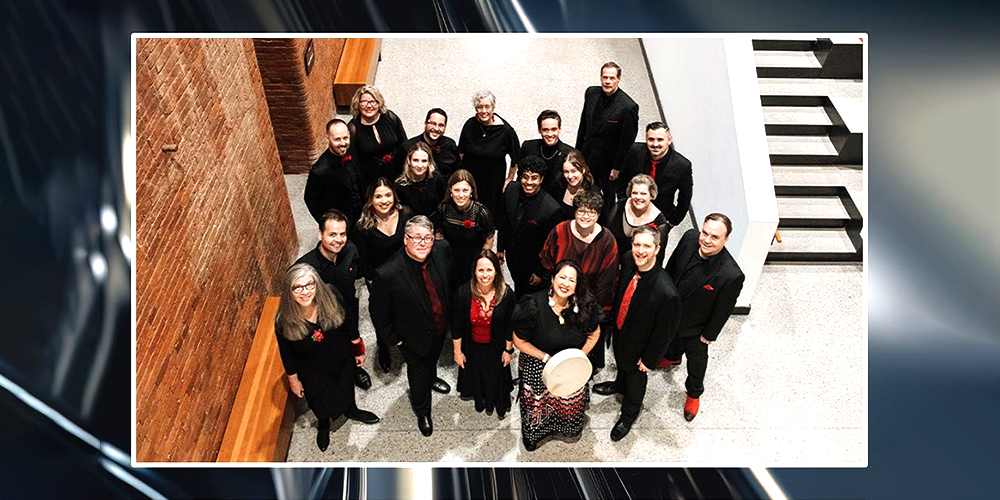 Photo of Julia along with the rest of the Canadian Chamber Choir and Sherryl Sewepagaham
