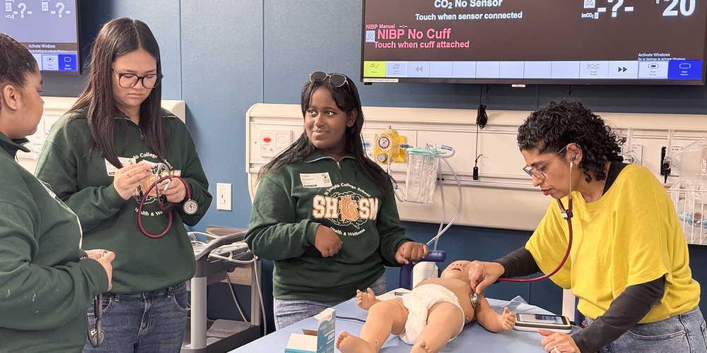 Photo of SJCS students attending the workshop at SimKIDS, The Hospital for Sick Children