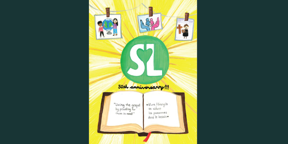 A drawing with yellow background with ShareLife logo in the middle.