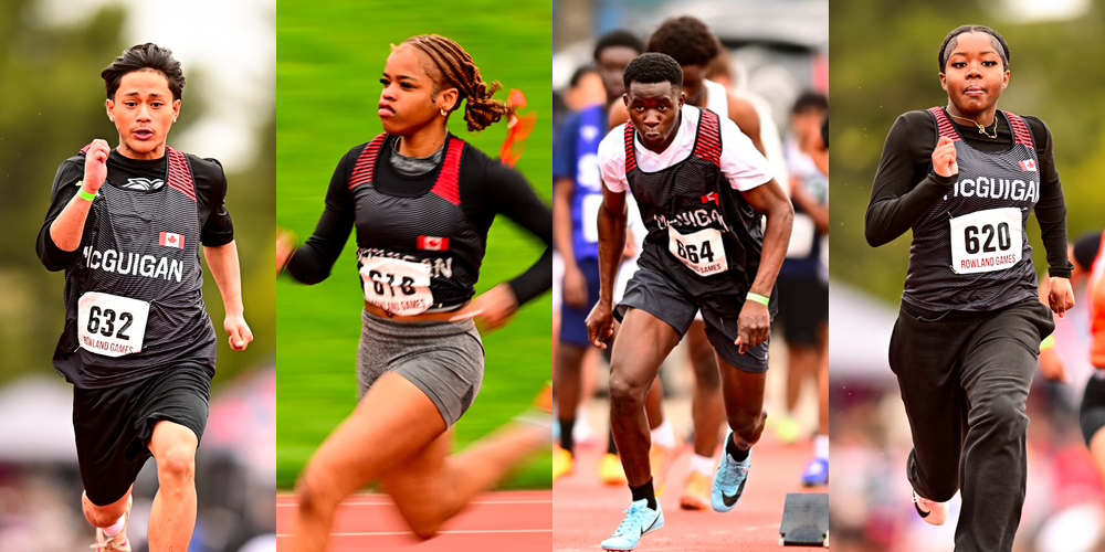 Collage of four JCM athletes running during the meet
