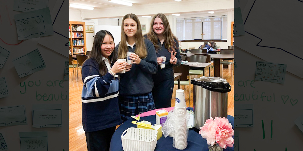 Photo of Loretto Abbey students drinking hot beverages