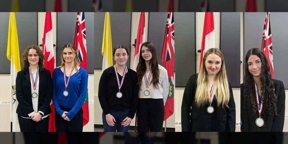 Collage of four photos of students with their medals