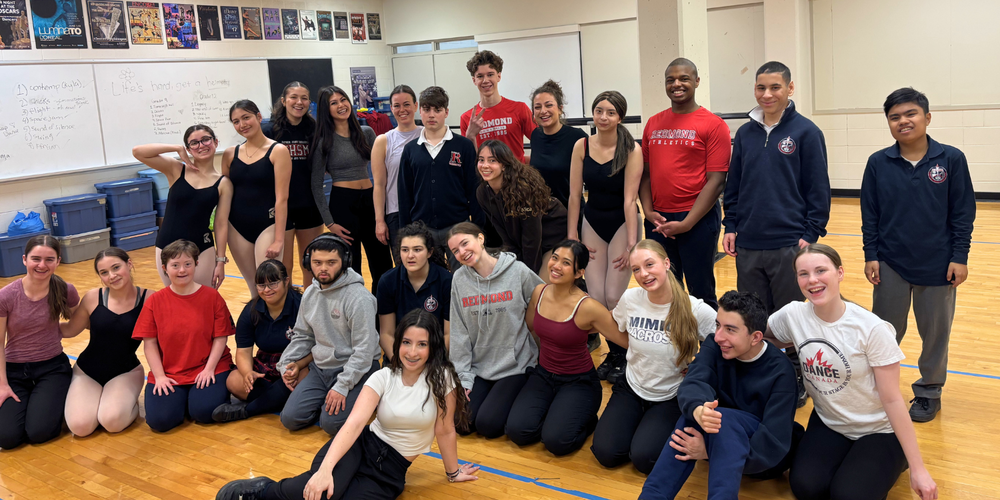 Group of dance students posing in a dance room.