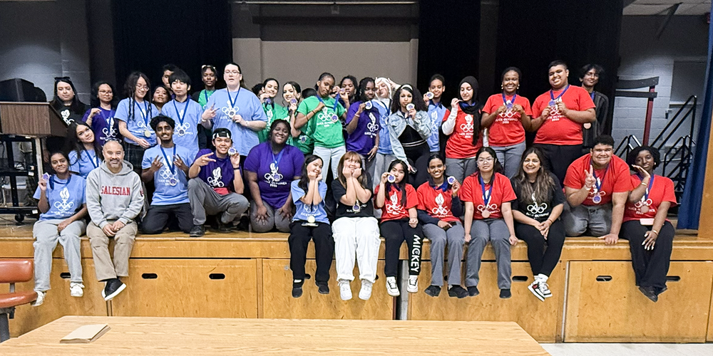 Photo of students in their team colours during the event