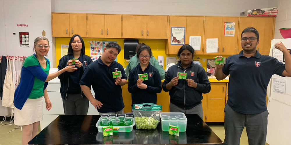 Photo of the ISP students posing with the Jell-O they created