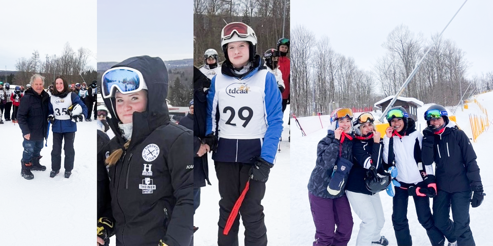 Banner collage of four photos of Loretto Abbey ski team students at the championships