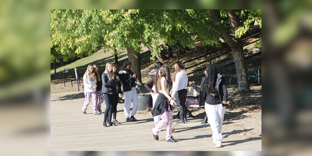 Students walking outdoors