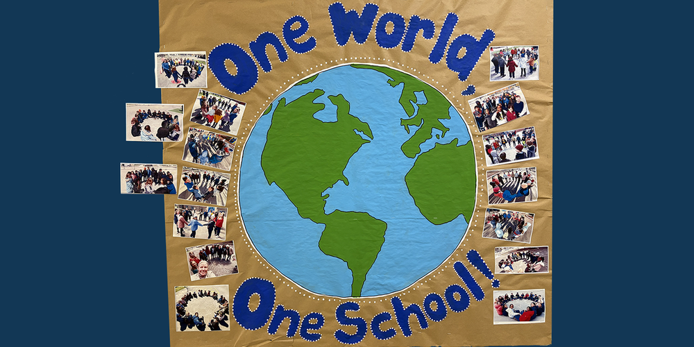 One World, One School St. Brigid poster with photos of the school celebrations during the week