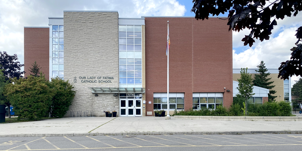 Photo of the front of the Our Lady of Fatima Catholic School building