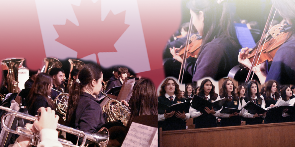 Banner showing three photos of Cardinal Carter students giving musical performances