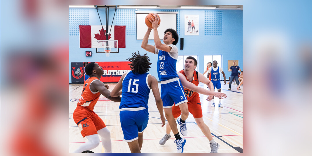 Students playing basketball in a gym