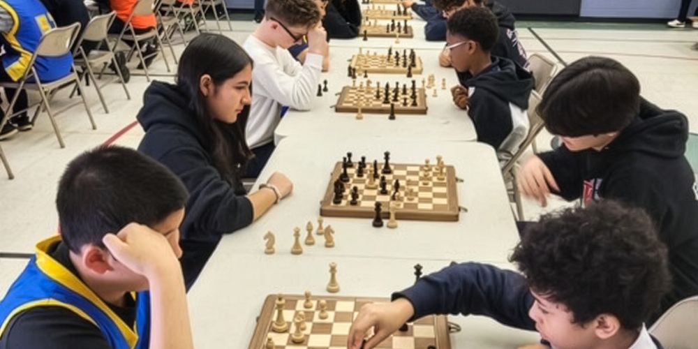 Blessed Trinity students playing chess at the tournament