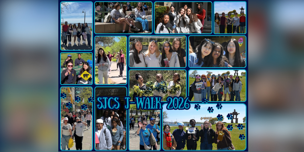 Collage of students on a walk