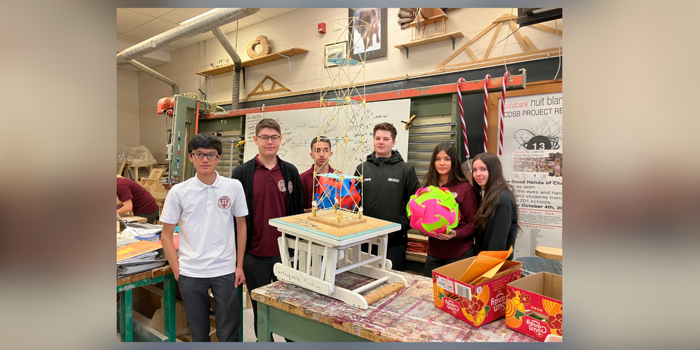 6 students posing with Engineering projects