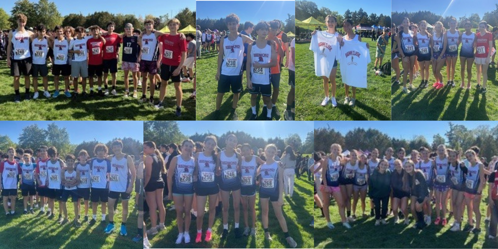 collage of students posing outside in running uniforms