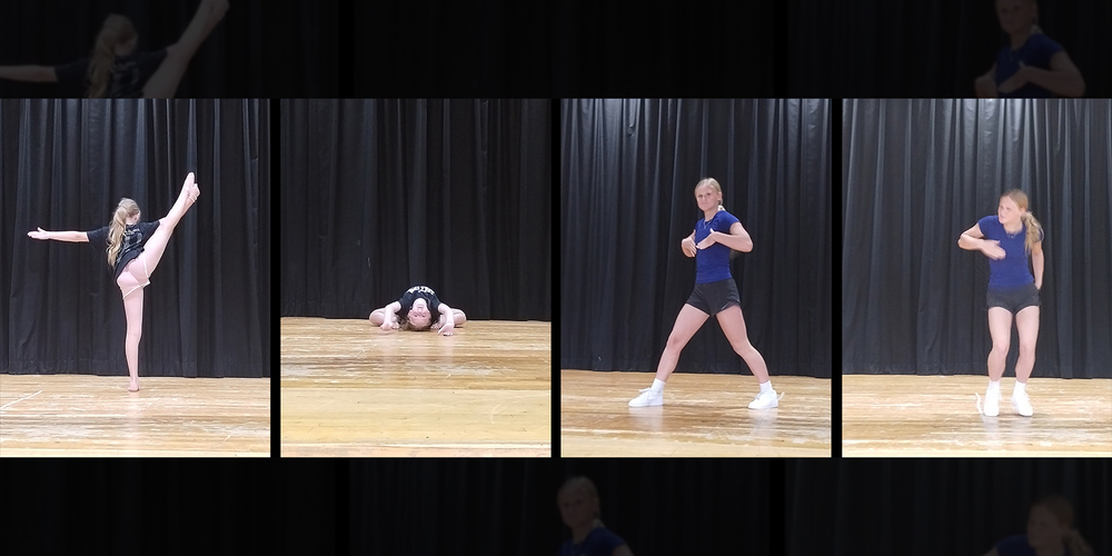 Collage of four photos of the performers dancing on the stage