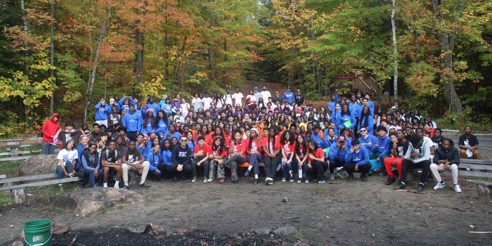 Group photo of Father Henry Carr students and staff at Camp Wanakita