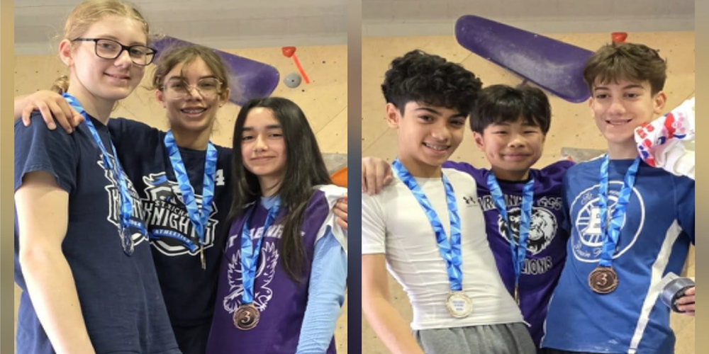 Collage of two photos of the six winners posing together with their medlas
