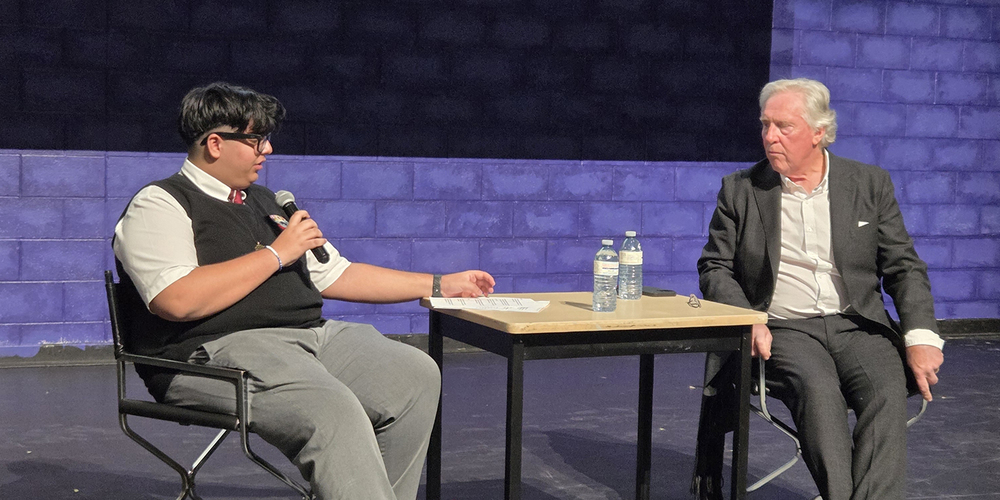 Photo of Brebeuf Student Speaking with Mike during the lunch and learn